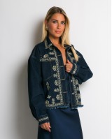 Jean crop jacket με κεντήματα navy