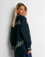 Jean crop jacket με κεντήματα navy