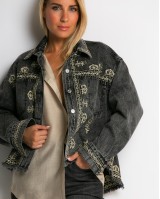 Jean crop jacket με κεντήματα aνθρακί