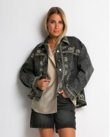 Jean crop jacket με κεντήματα aνθρακί