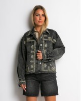Jean crop jacket με κεντήματα aνθρακί