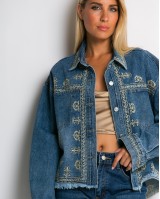 Jean crop jacket με κεντήματα denim