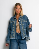 Jean crop jacket με κεντήματα denim