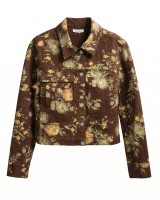 Jean  jacket με print λουλούδια καφέ