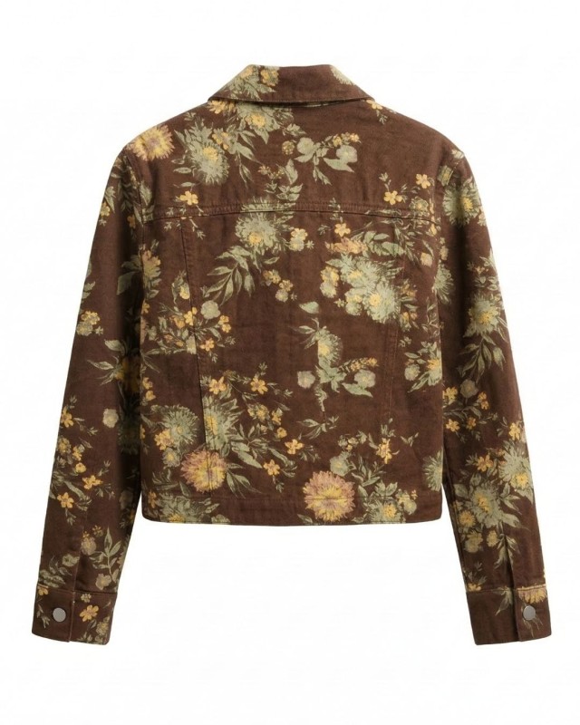 Jean  jacket με print λουλούδια καφέ