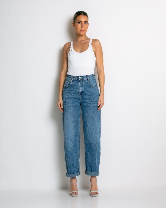 Jean loose fit ψηλόμεσο denim