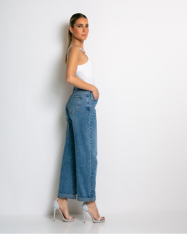 Jean loose fit ψηλόμεσο denim
