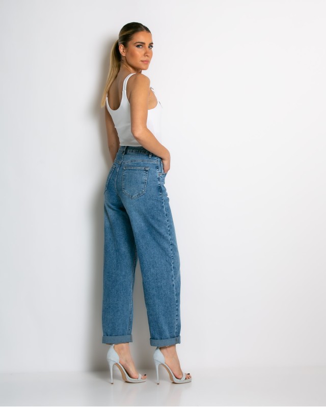 Jean loose fit ψηλόμεσο denim