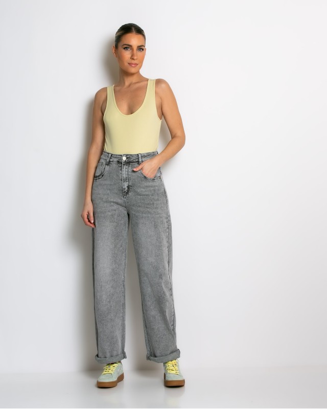 Jean loose fit ψηλόμεσο γκρι