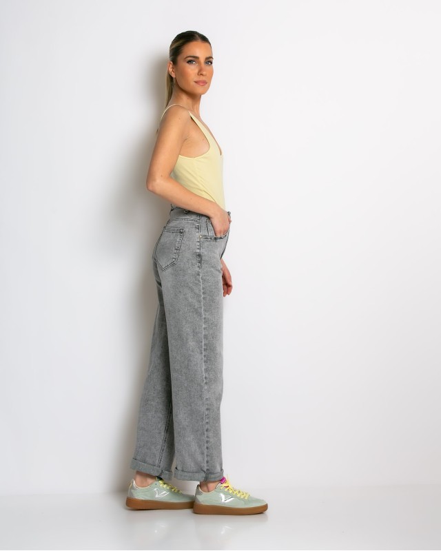 Jean loose fit ψηλόμεσο γκρι