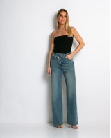 Jean ψηλόμεσο με κούμπωμα στο πλάι dirty denim
