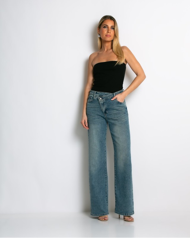 Jean ψηλόμεσο με κούμπωμα στο πλάι dirty denim