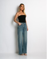 Jean ψηλόμεσο με κούμπωμα στο πλάι dirty denim