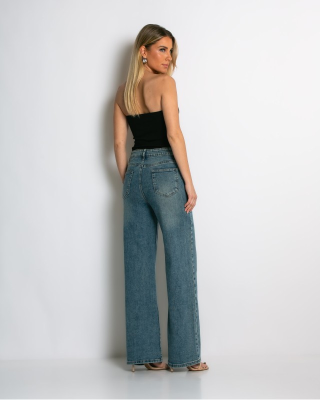 Jean ψηλόμεσο με κούμπωμα στο πλάι dirty denim