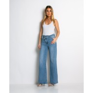 Jean ψηλόμεσο με κούμπωμα στο πλάι denim