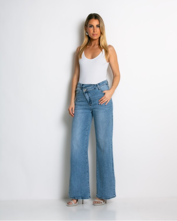 Jean ψηλόμεσο με κούμπωμα στο πλάι denim