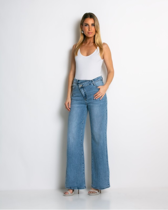 Jean ψηλόμεσο με κούμπωμα στο πλάι denim