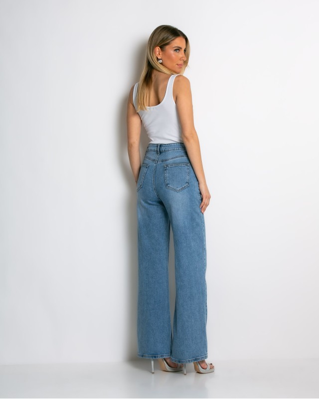 Jean ψηλόμεσο με κούμπωμα στο πλάι denim