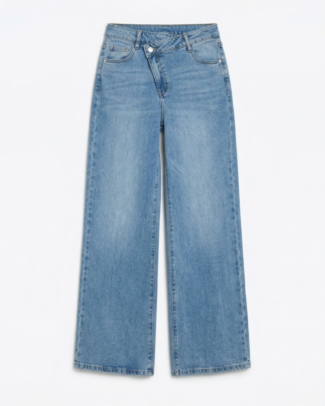 Jean ψηλόμεσο με κούμπωμα στο πλάι denim