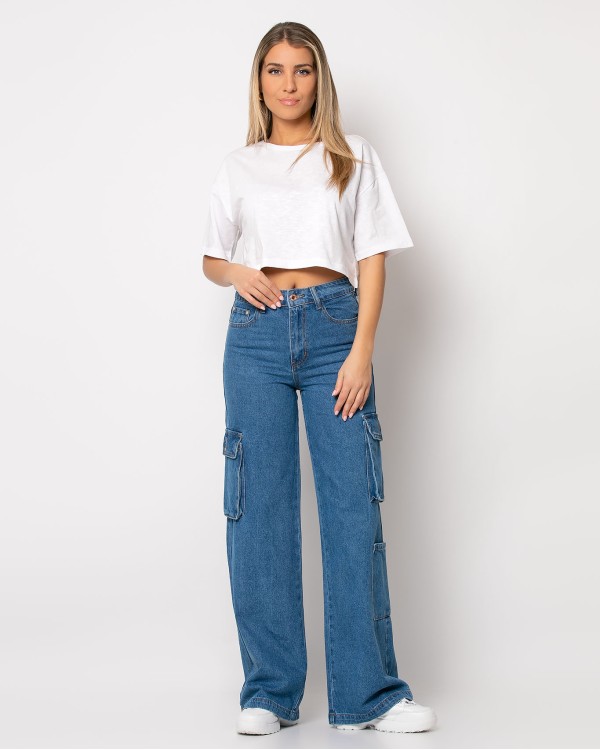 Παντελόνι cargo με τσέπες denim