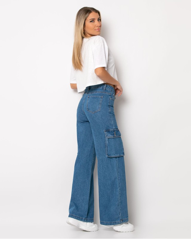 Παντελόνι cargo με τσέπες denim