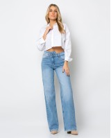 Jean wide leg denim με λεπτομέρεια στην μέση