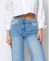 Jean wide leg denim με λεπτομέρεια στην μέση