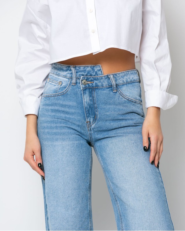 Jean wide leg denim με λεπτομέρεια στην μέση