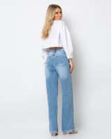 Jean wide leg denim με λεπτομέρεια στην μέση