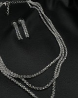 SET Silver Crystal Layered Necklace & Earrings