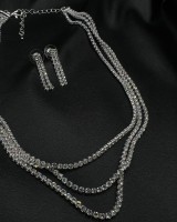 SET Silver Crystal Layered Necklace & Earrings