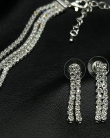 SET Silver Crystal Layered Necklace & Earrings