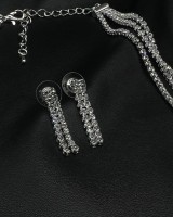 SET Silver Crystal Layered Necklace & Earrings