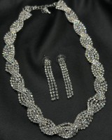 SET Silver Crystal Wave Necklace & Earrings