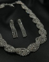SET Silver Crystal Wave Necklace & Earrings