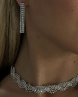 SET Silver Crystal Wave Necklace & Earrings