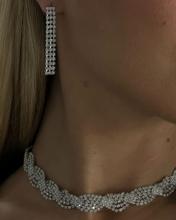 SET Silver Crystal Wave Necklace & Earrings