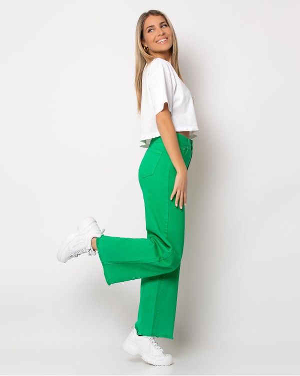 Jean wide leg πράσινο