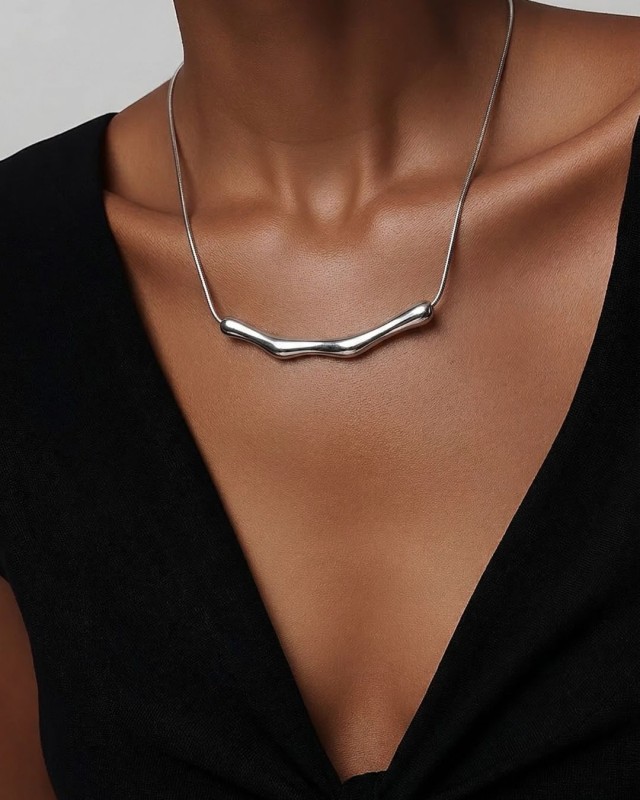 Silver  Organic Bar Necklace