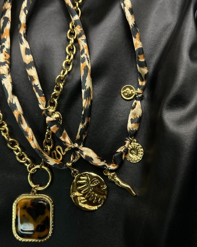 Leopard Silk Sun Necklace