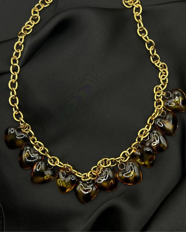 Vintage Amber Hearts Necklace