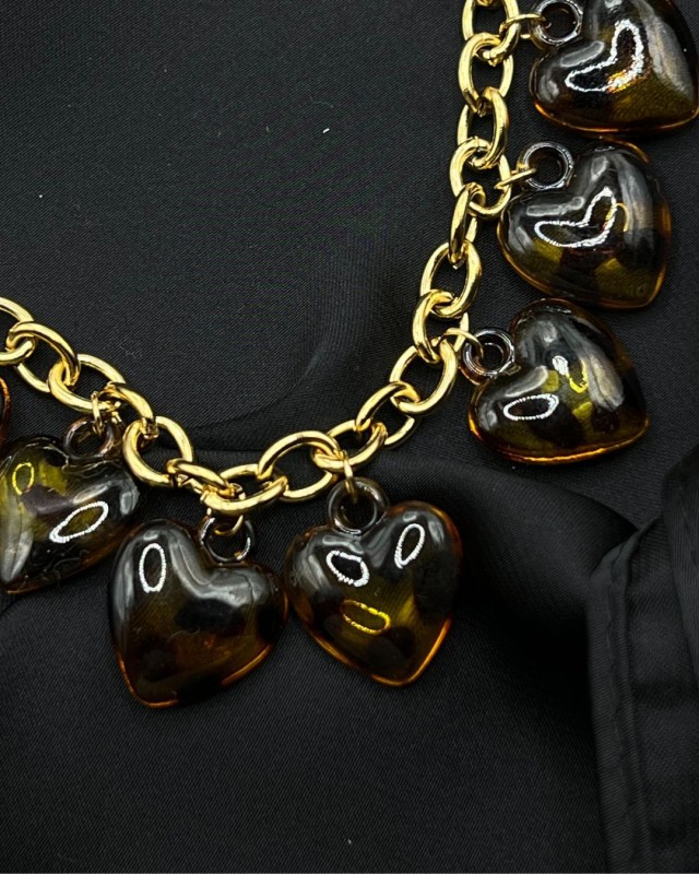 Vintage Amber Hearts Necklace