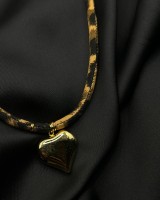 Gold Heart Leopard Fabric Necklace