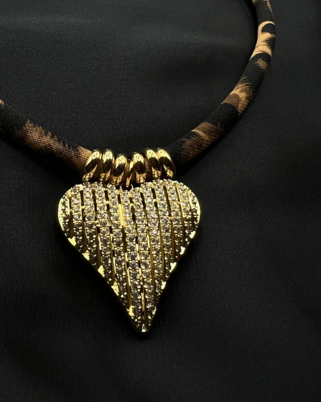 Leopard Crystal Heart Necklace