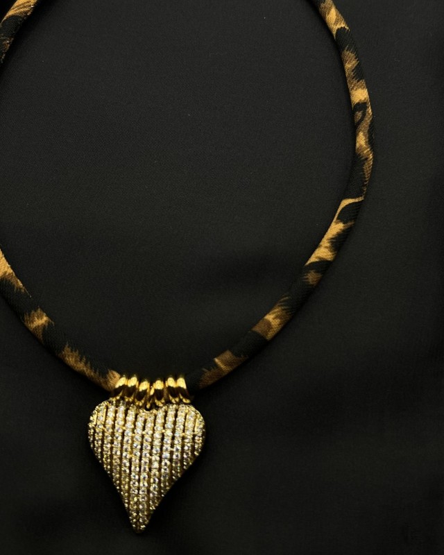 Leopard Crystal Heart Necklace