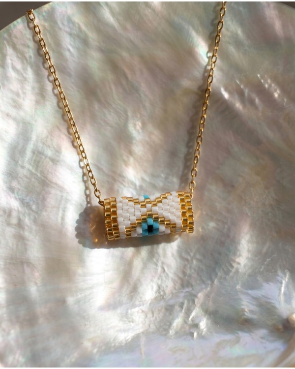 Cylinder Evil Eye Necklace white