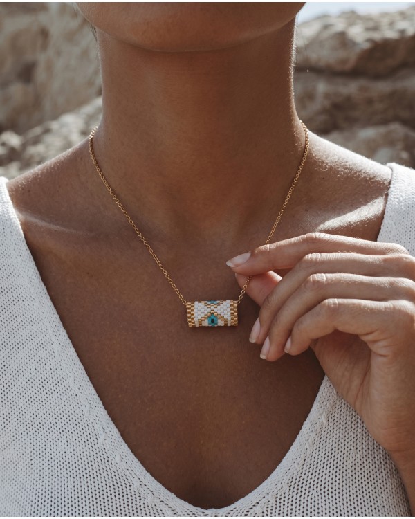 Cylinder Evil Eye Necklace white
