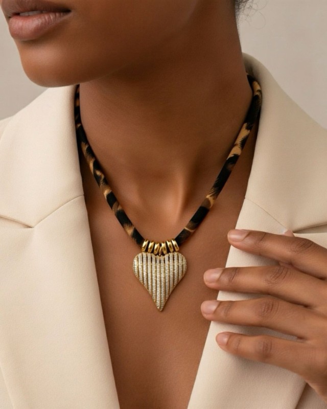 Leopard Crystal Heart Necklace
