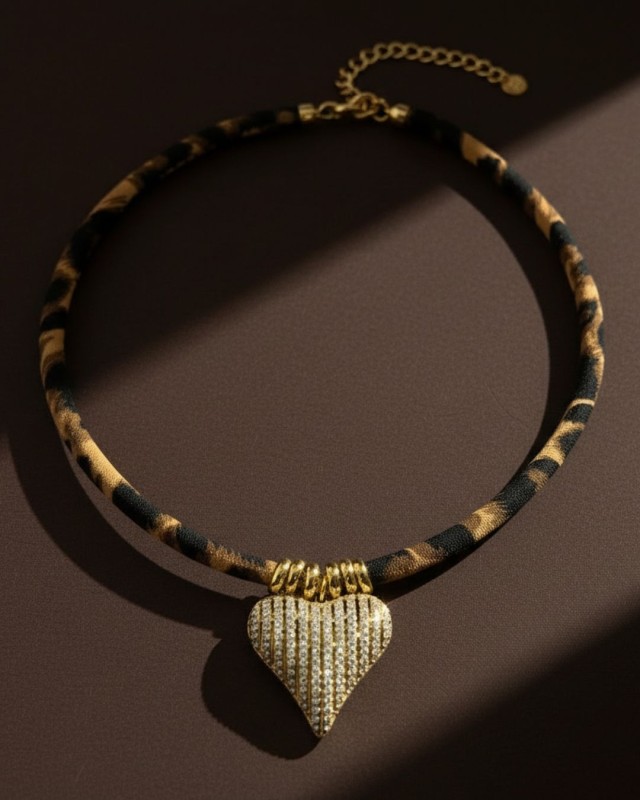 Leopard Crystal Heart Necklace