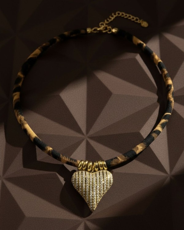 Leopard Crystal Heart Necklace